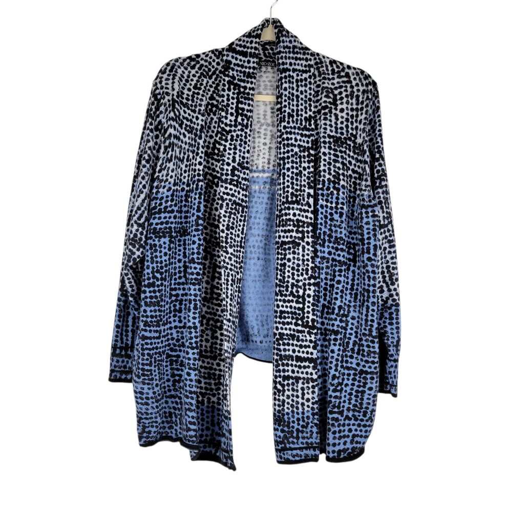 Nic & Zoe Top Open Front Cardigan Sweater Womens 2X Blue Black Dot Long Sleeve